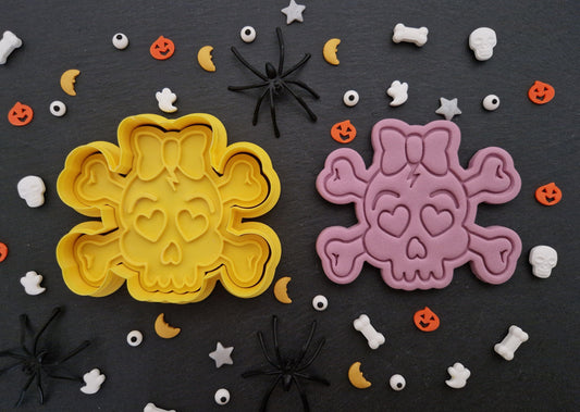 Halloween Skull & Bones with Bow Cookie Cutter