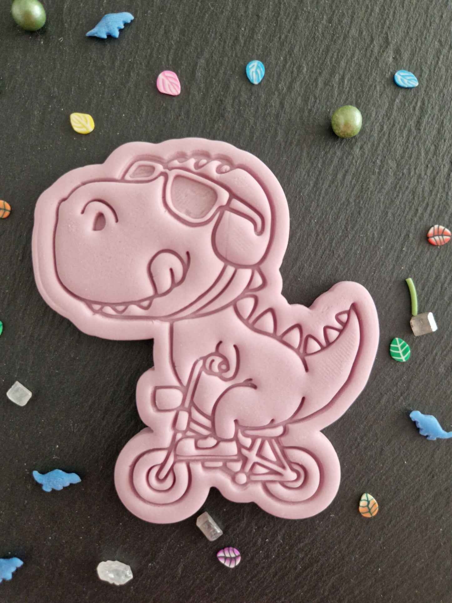 Cute Cycling Dinosaur Cookie Cutter