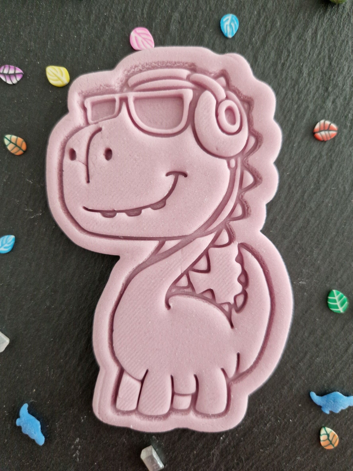 Cute Dinosaur with Headphones Cookie Cutter